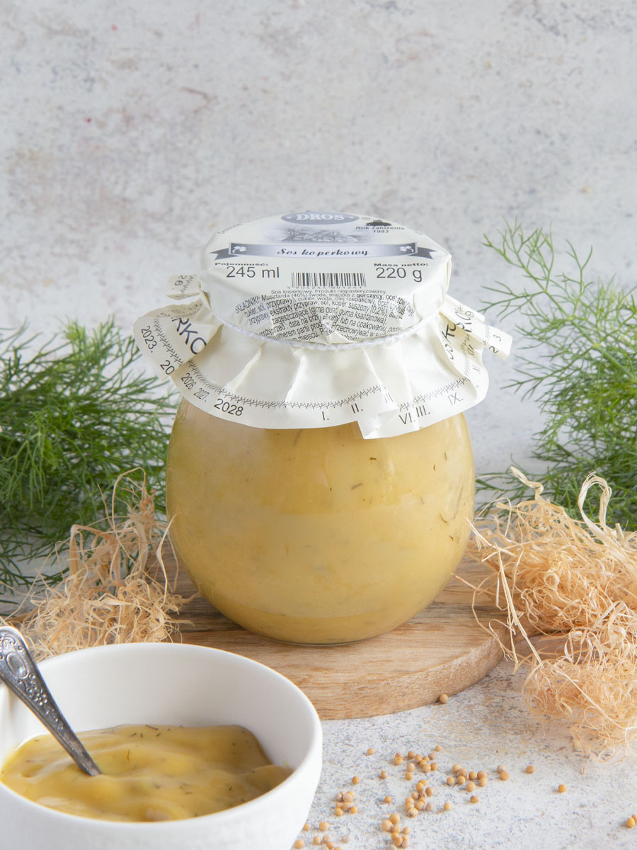 Słoik sosu koperkowego DROS